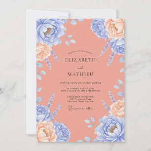 Convite Casamento de Peônia Rosa-Pêssego Suave Periwinkle