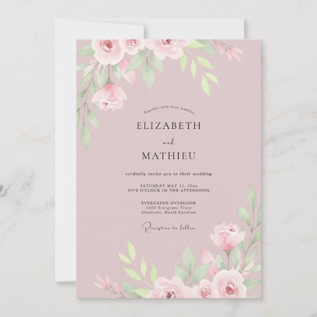 Convite Casamento de Peônia Rosa Pétala (Frente)