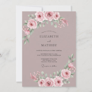Convite Casamento de Peônia Rosa Poeira Macia