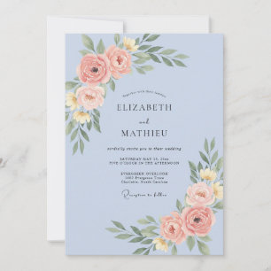 Convite Casamento de Peônia Rosa Suave e Violeta Azul