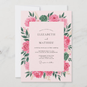 Convite Casamento de Peônia Rosa Suave Quente