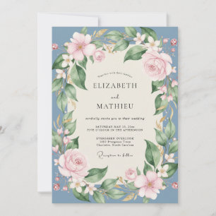 Convite Casamento de Peônia Rosa Suave Slate