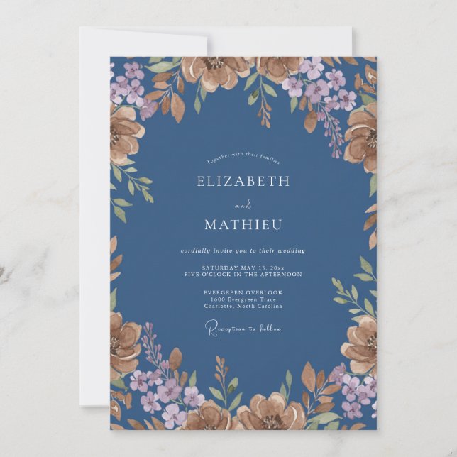 Convite Casamento de Peônia Rosa Suave Slate (Frente)