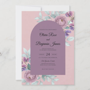 Convite Casamento de Peônia Roxa Ameixa Mauve Empoeirada