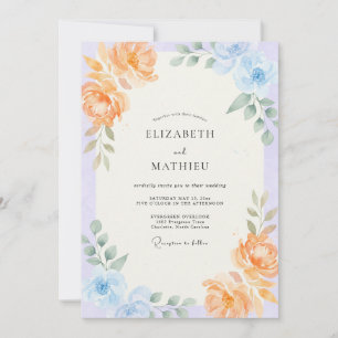Convite Casamento de Peônia Roxo Claro Pêssego