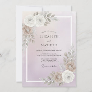 Convite Casamento de Peônia Taupe Rosa Suave