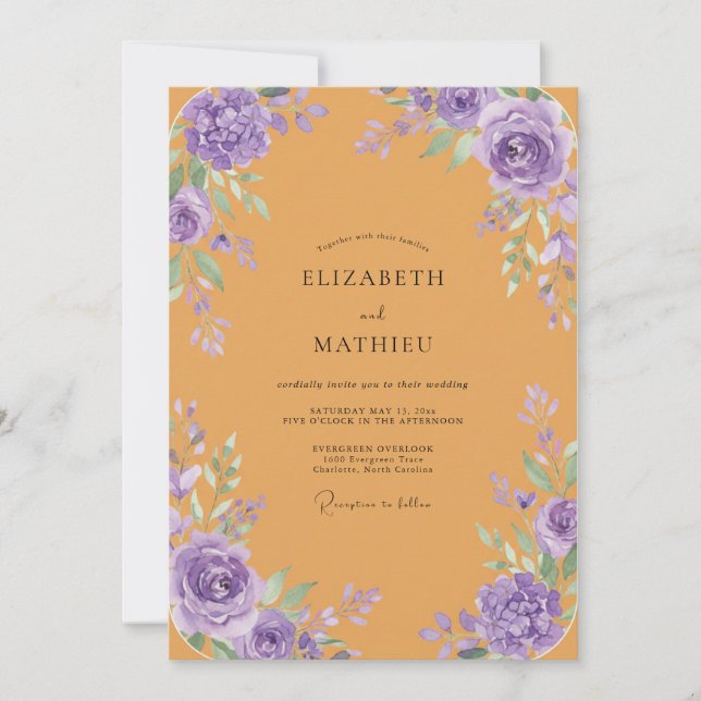 Convite Casamento de Peônia Violeta Mel (Frente)