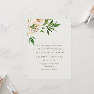 Convite Casamento de Peônias Florais Creme Elegantes