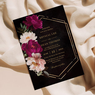 Convite Casamento de Peônias Florais de Blush Flush Moody 