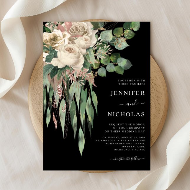 Convite Casamento de Peônias Pretas Clássicas (Classic Black Peonies Wedding Invitation)