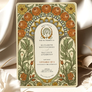 Convite Casamento de Peonies e Rosas Art Nouveau