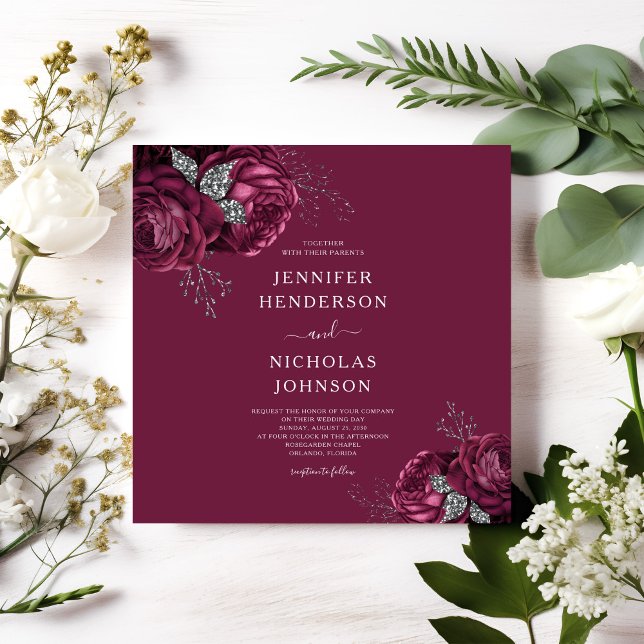 Convite Casamento de Peonies Floral Burgundy Elegante (Elegant Floral Burgundy Peonies Wedding Invitation)