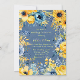 Convite Casamento de Peony Amarelo Azul
