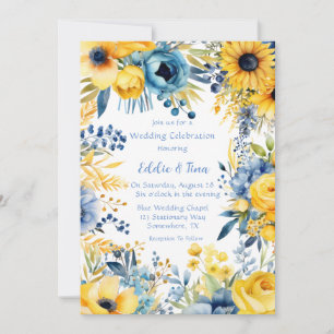 Convite Casamento de Peony Amarelo Azul