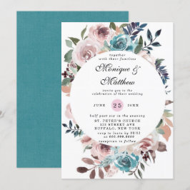 Convite Casamento de Peony de Cor de Água Chic Pink e Teal