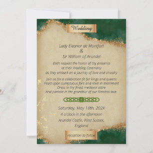 Convite Casamento de Pergaminho da Agata Verde Dourada Med