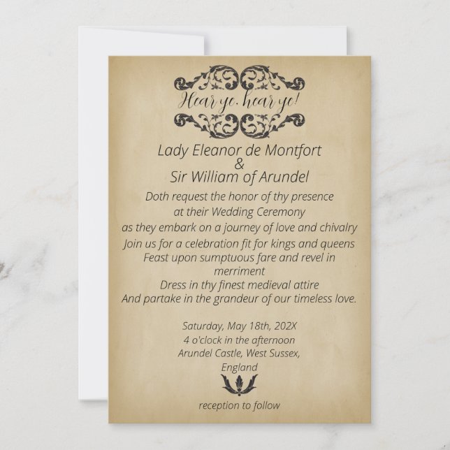 Convite Casamento de Pergaminho de Faux Merriment Medieval (Frente)