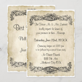 Convite Casamento de Pergaminho de Trabalho de Vintage Ele
