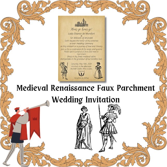 Convite Casamento de Pergaminho do Renascimento Medieval F (Medieval Renaissance Faux Parchment Wedding Invitation)