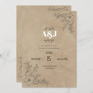 Convite Casamento de Pergaminho Minimalista Rustico Vintag