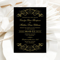 Casamento de Pergaminho Rebuscado Preto e Dourado