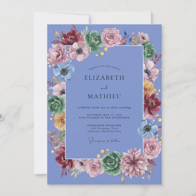 Convite Casamento de Periwinkle Suculento Eucalipto (Frente)