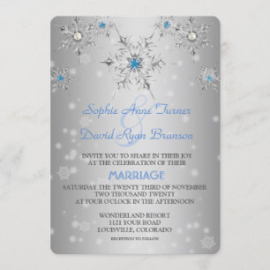 Convite Casamento de Pérolas Azuis com Flocos de Neve