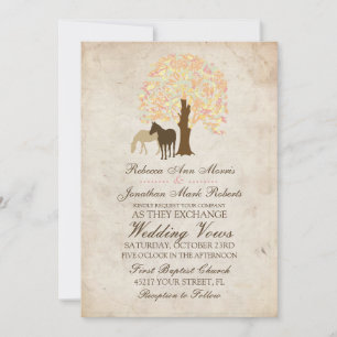 Convite Casamento de Pêssego Amarelo e Horses de outono d