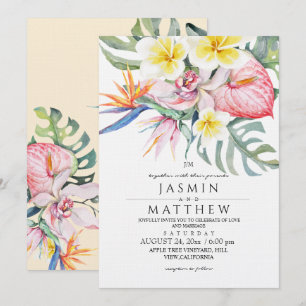 Convite Casamento de pêssego botânico floral tropical