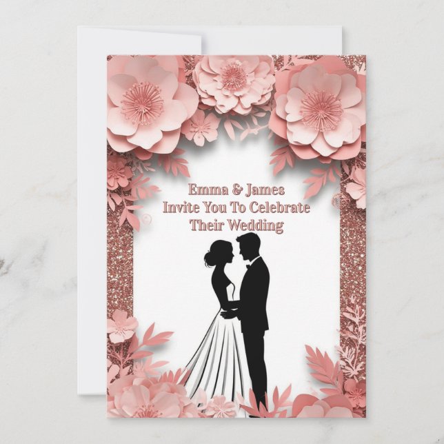 Convite 🌷 Casamento de Pêssego de Primavera com Rosa Dour (Frente)