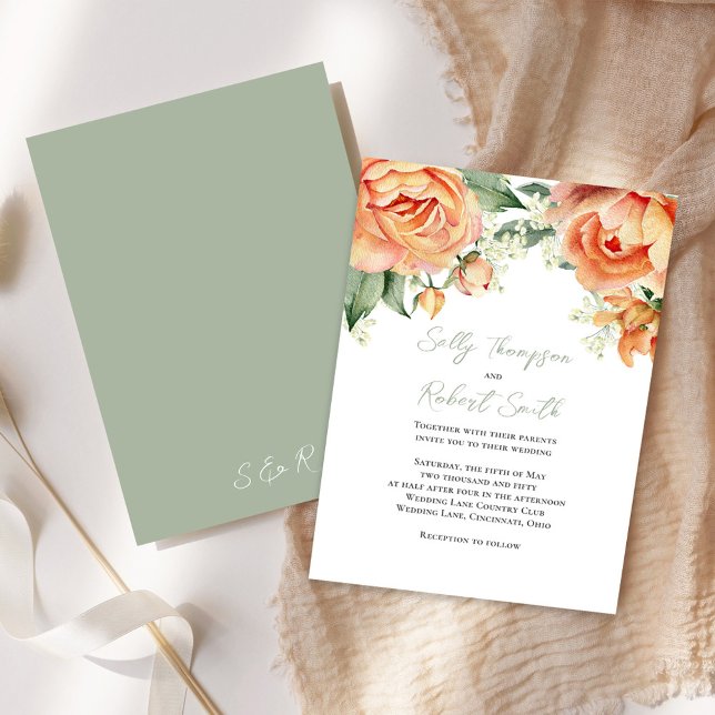 Convite Casamento de Pêssego Floral de Aquarela Elegante (Peach floral elegant invitation)