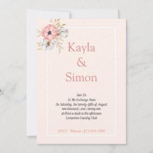 Convite Casamento de Pêssego Floral Minimalista