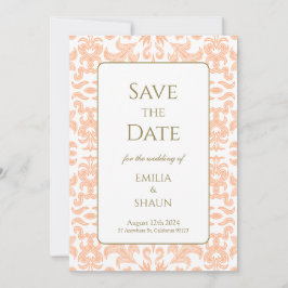 Convite Casamento de Pêssego Suave Elegante Salve a Data