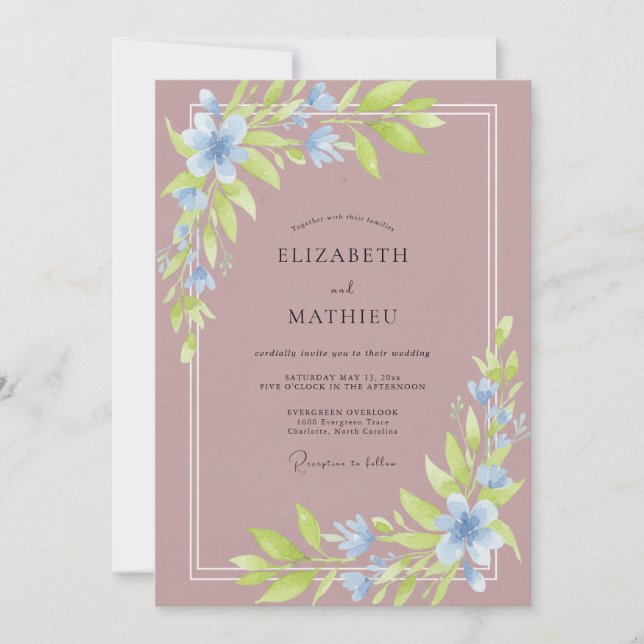 Convite Casamento de Pétala de Periwinkle Mauve Suave (Frente)