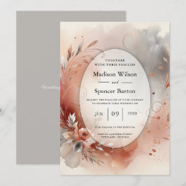 Convite Casamento de Pétalas Blushing e Prata Swirls