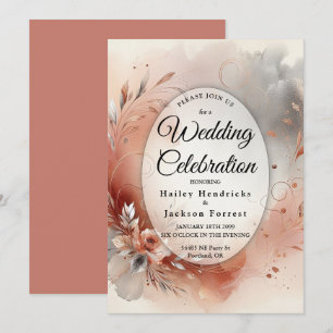 Convite Casamento de Pétalas Blushing e Prata Swirls
