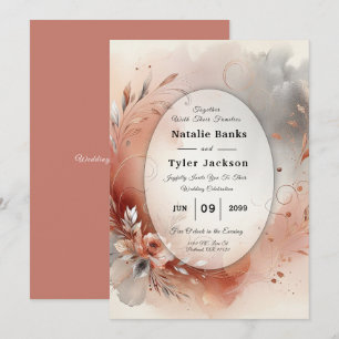 Convite Casamento de Pétalas Blushing e Prata Swirls