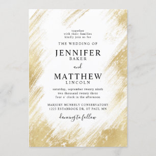 Convite Casamento de Pincel de Pincel de Ouro Faux