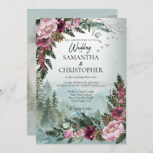 Convite Casamento de Pine Forest Burgundy Dusty Rosa Water