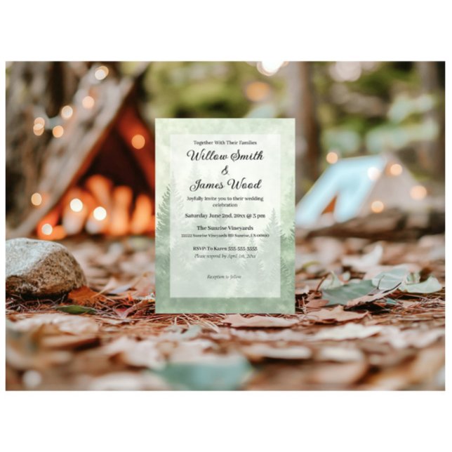 Convite Casamento de Pine Forest Minimalista Rustic (Criador carregado)