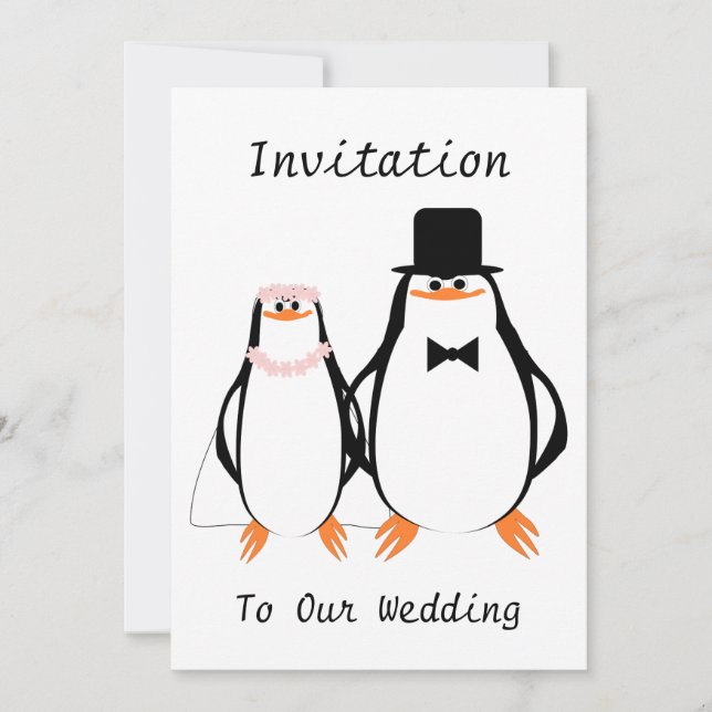 Convite Casamento De Pinguins Pretos E Brancos (Frente)