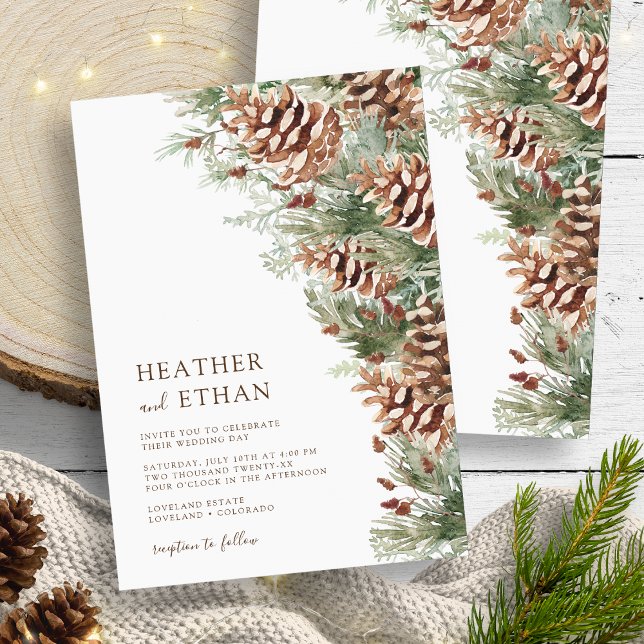 Convite Casamento de Pinheiro de Inverno Moderno (Modern Pine Watercolor Wedding Invitation by Painted Paperie
)
