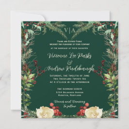 Convite Casamento de pinheiro e Rosa de inverno