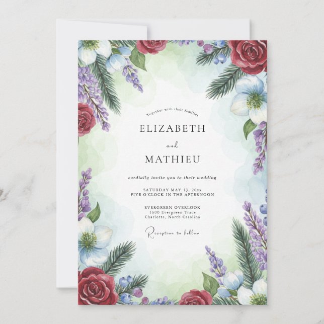 Convite Casamento de Pinheiro Eucalipto Âmbar Crimson (Frente)