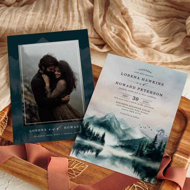 Convite Casamento de Pinheiros das Montanhas Moody Waterco (Criador carregado)