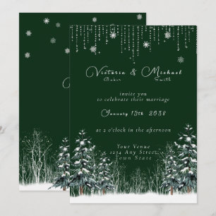 Convite Casamento de Pinheiros de Neve na Floresta de inve