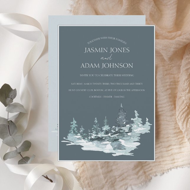 Convite Casamento de Pinheiros Verdes da Floresta Aquarela (Criador carregado)