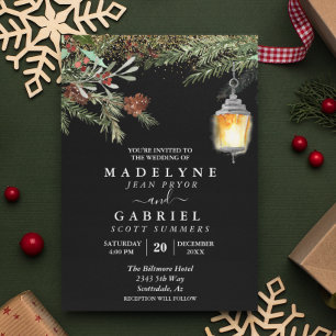 Convite Casamento de Pinho Elegante de inverno de Natal