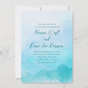 Convite Casamento de pintura de Ombre Aqua Teal Watercolor