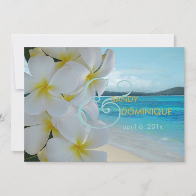 Convite CASAMENTO DE PIXDezines PLUMERIA LEI/BEACH (Frente)